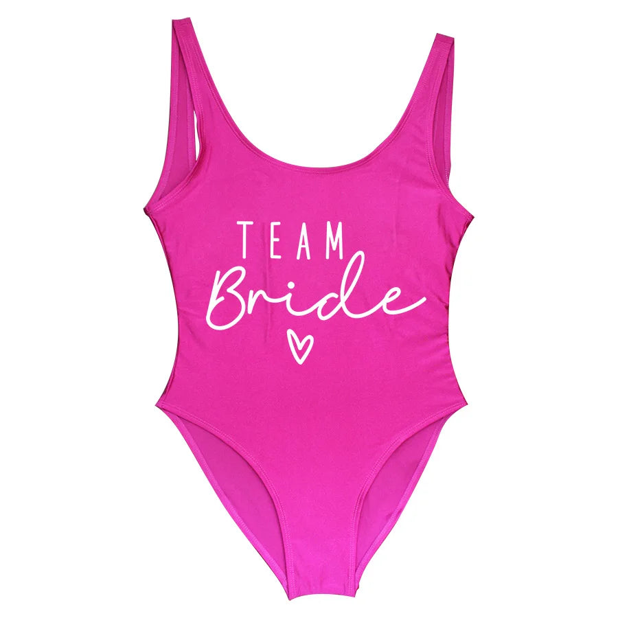 Hen Party Swimsuits One-Piece Team Bride Swimwear Bride To Be Woman Pink Swimwear Bachelorette Beatchwear Bathing Suits
