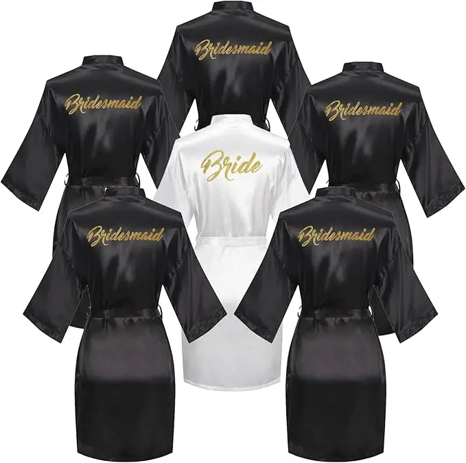 6 Pieces Bridal Shower Bathrobe Set for Bride and Bridesmaid Silky Robe Set Getting Ready Dressing Gown
