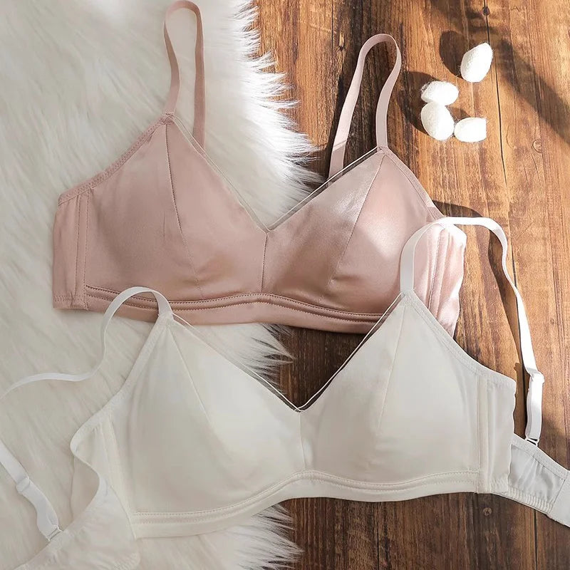 93% Mulberry Silk Women's Bralette Wireless Padded Bra Super Soft Lightly Lined Comfort Everyday Basic Deep V-Neck T-Shirt Bra