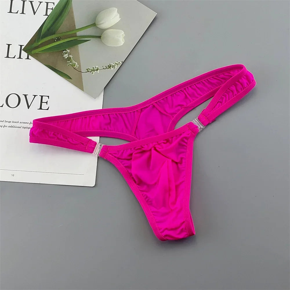 Translucent Buckle Men Thong Nylon and Spandex Sexy U Convex Briefs G-string/Jocks/Tanga/T-back Gay Underwear