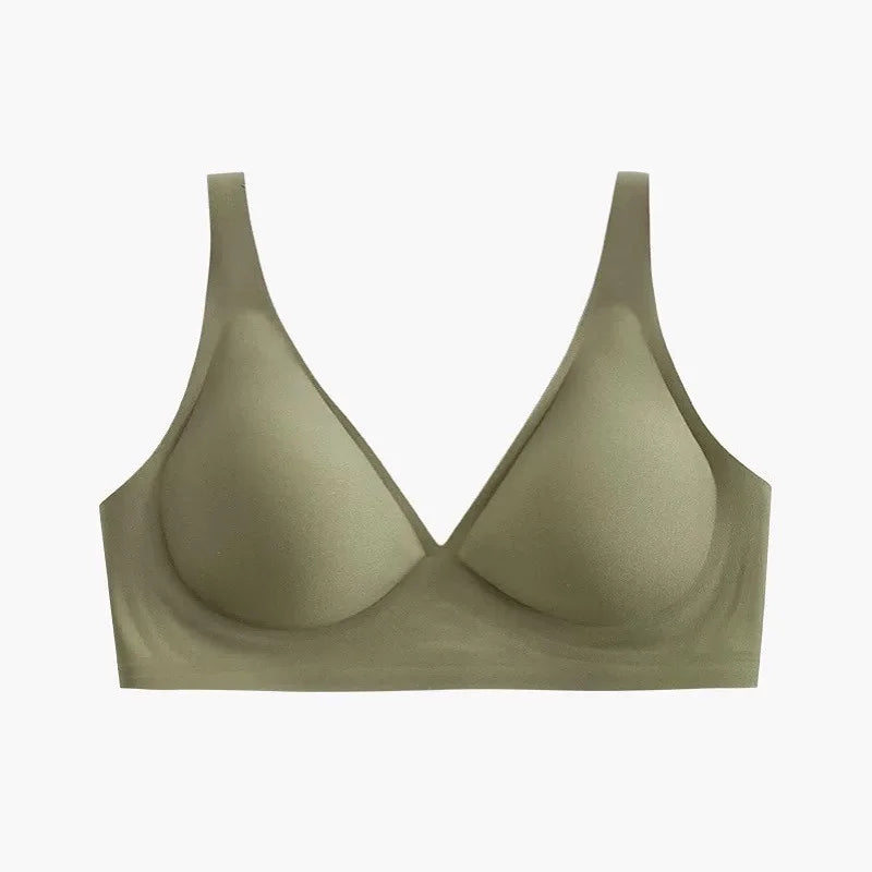Women's Deep V Bras Wire-free Comfortable Bra Seamless Jelly Shirt T-shirt Gathering Brassiere Low-cut Seamless Underwear