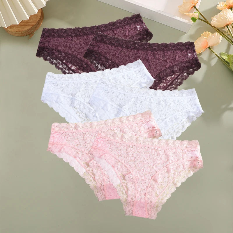 6PCS/Set Women Sexy Lace Panties Low Waist Briefs Hollow Out Comfortable Breathable Lingerie Floral Embroidery Ladies Underpants