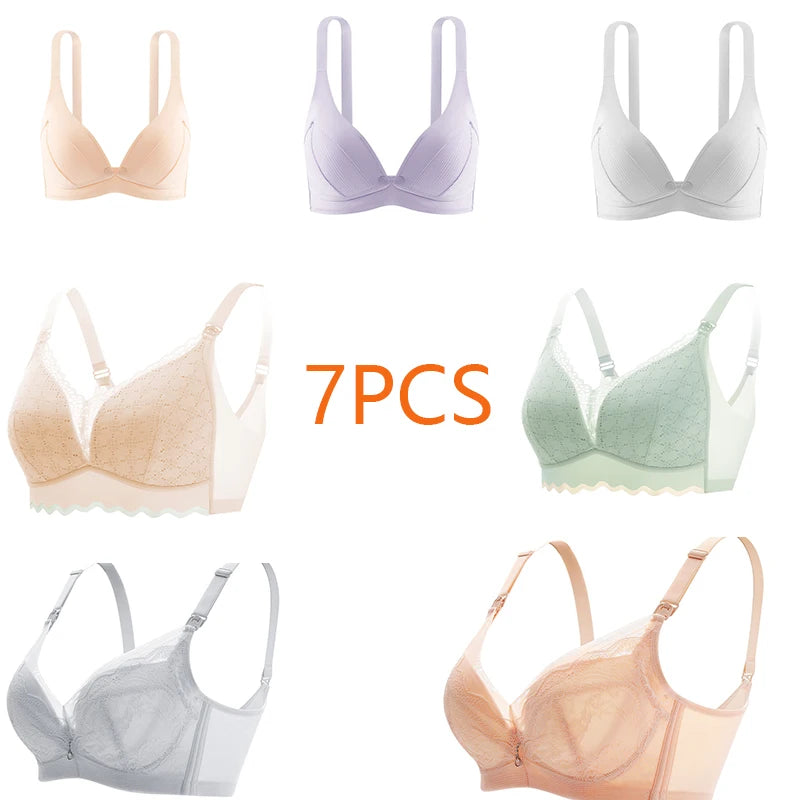 New Pure Cotton Double Button Breastfeeding Bra With Thin Gathered Anti Sagging No Steel Ring Soft Comfortable Women's Underwear