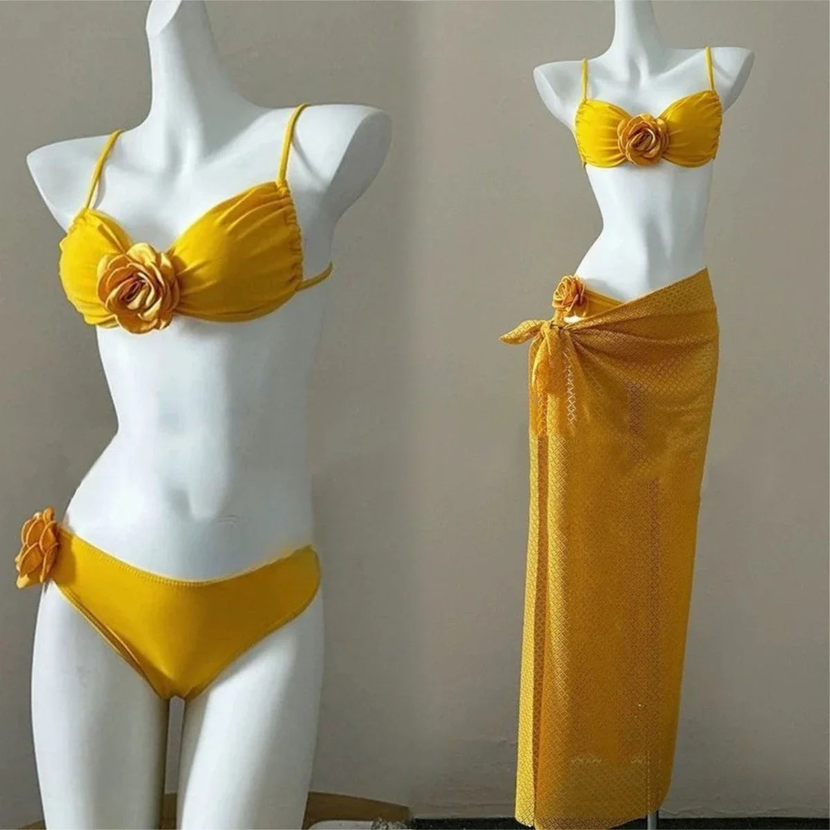 Fairy Sweet High Waist 4-Piece Split Bikini Set For Women 2026 - Print Trendy Swimwear Chic Beach Vacation Summer Party Fashion