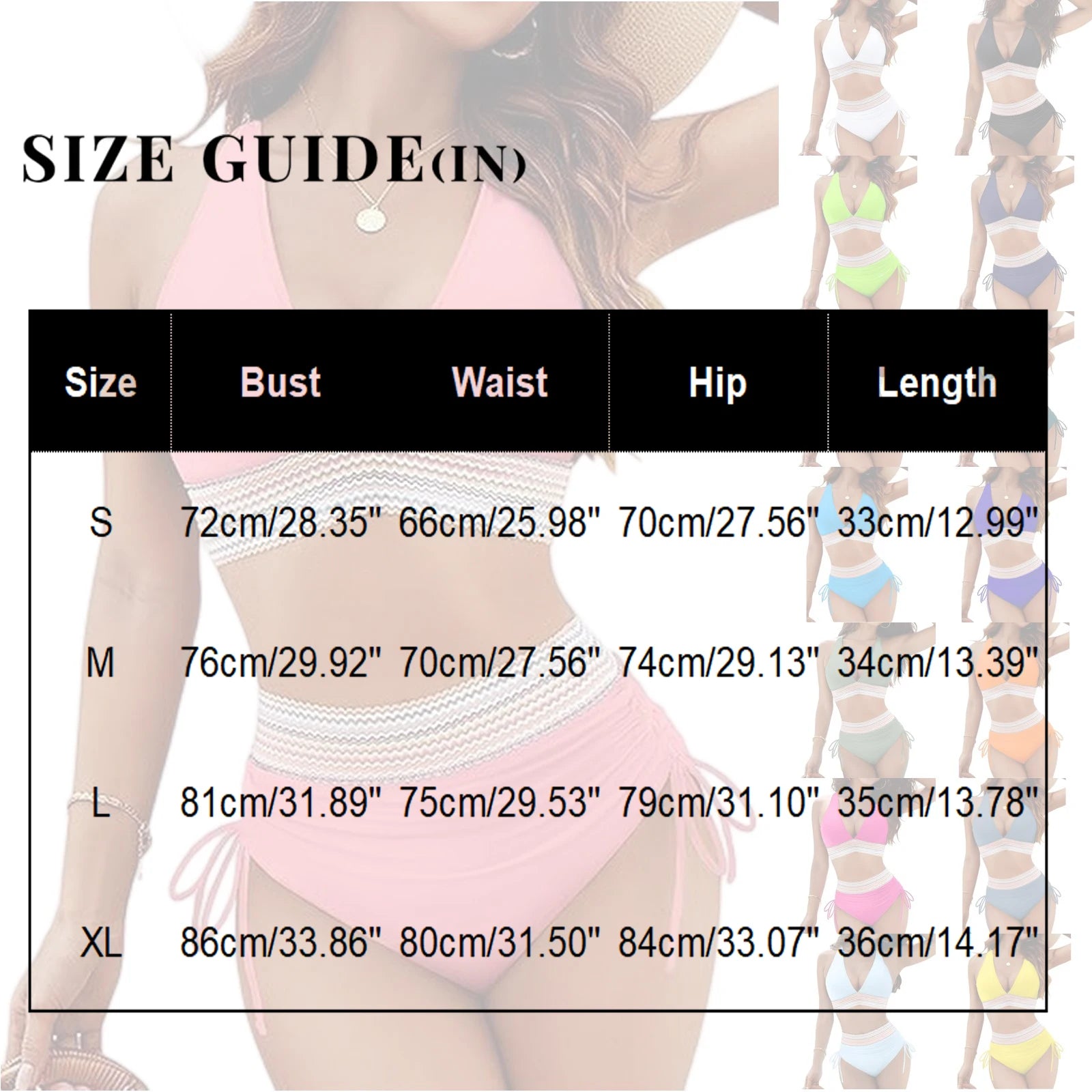 Women High Waisted Bikini Sets Tummy Control Swimsuits Color Block Two Piece Drawstring Bathing Suit Adjustable Shoulder Straps