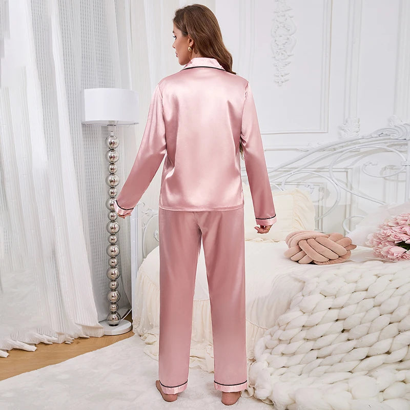 Women's Pajama Set Silk Sleepwear Suit Loungewear Pj Set Satin Long Sleeve Tops With Pants 2 Pieces Pjs Pajamas for Women Pyjama