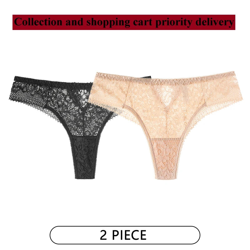 CINOON 2Pcs/Lot Women Sexy Lace Embroidery Panties Low-waist Underwear G String Hollow Out Lingerie Temptation Thong Intimates