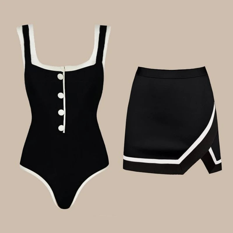 2025 Sexy Women's Swimsuit New Strapless Simple One-piece Swimwear with Shorts Two-piece Set Sliming Bodysuit Beachwear Monokini