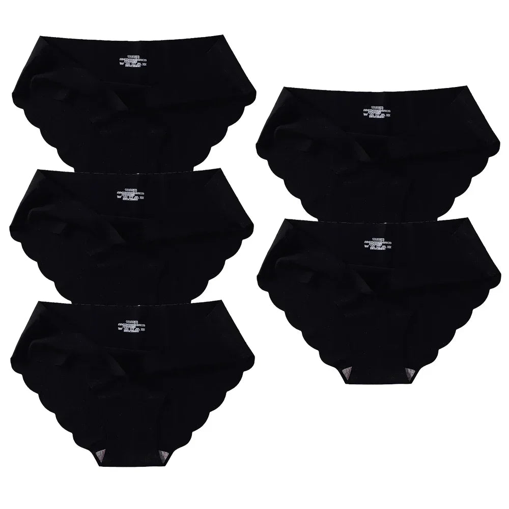 Seamless Silk Briefs Sexy Panties For Women Mid Waist Comfortable Girl Silk Panty Female Underpants Woman Lingerie 5 PCS/Set