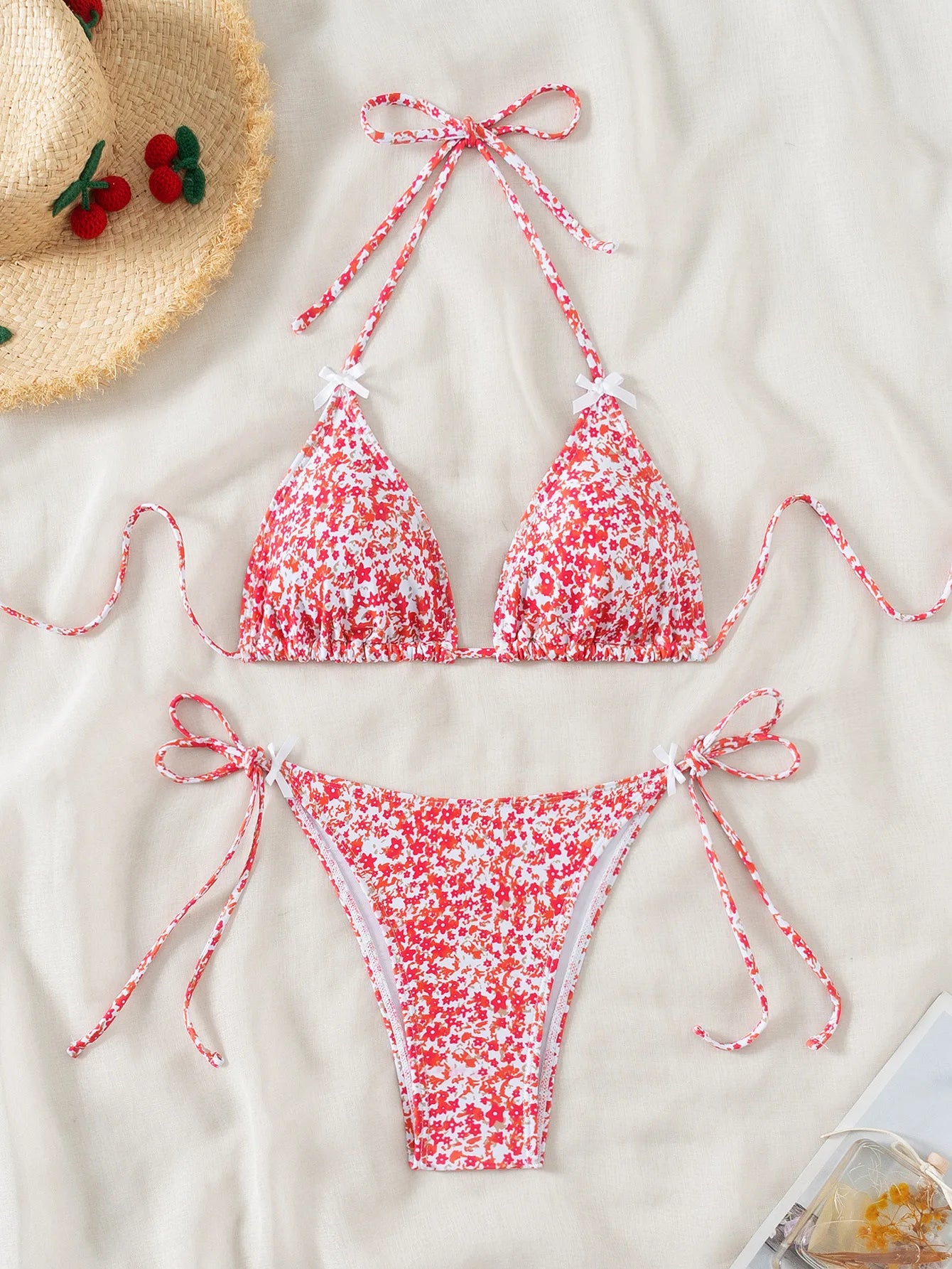 2025 New Women's Bikini Set Adjustable Tie Side Bandage Swimwear High-End Sexy Two-Piece Bathing Suit Summer Beach Push Up