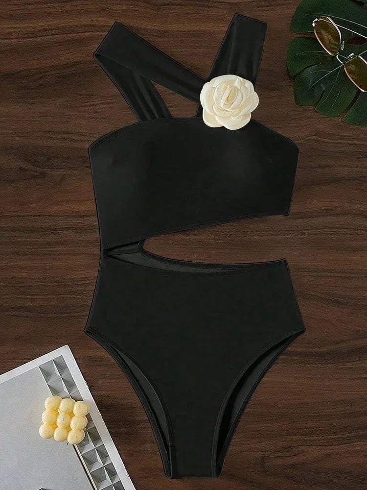 3D Flower Solid 2026 One-shoulder Swimwear Women Sexy Push UP Hollow One Piece Swimsuit Monokini Summer Beach Lady Bathing Suit