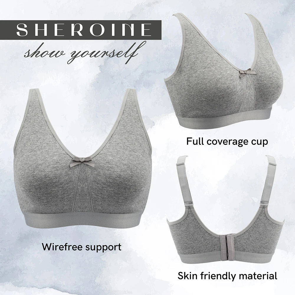 Sheroine Cotton Bra for Big Breast Women, Wirefree Comfort Full Coverage Soft Seamless Underwear Unlined Non-Padded Bras