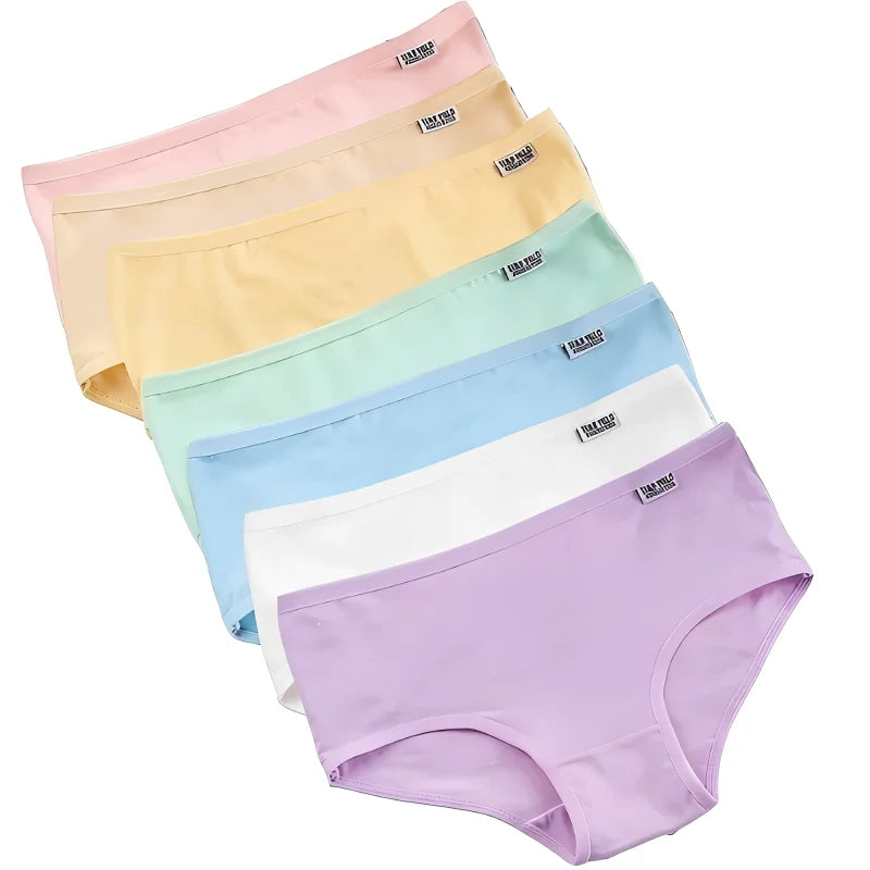 Candy Color Underpant Women'S Comfort High-Quality Cotton Mid Waist Breathable Solid Skin Friendly Panties Plus Size Briefs Soft