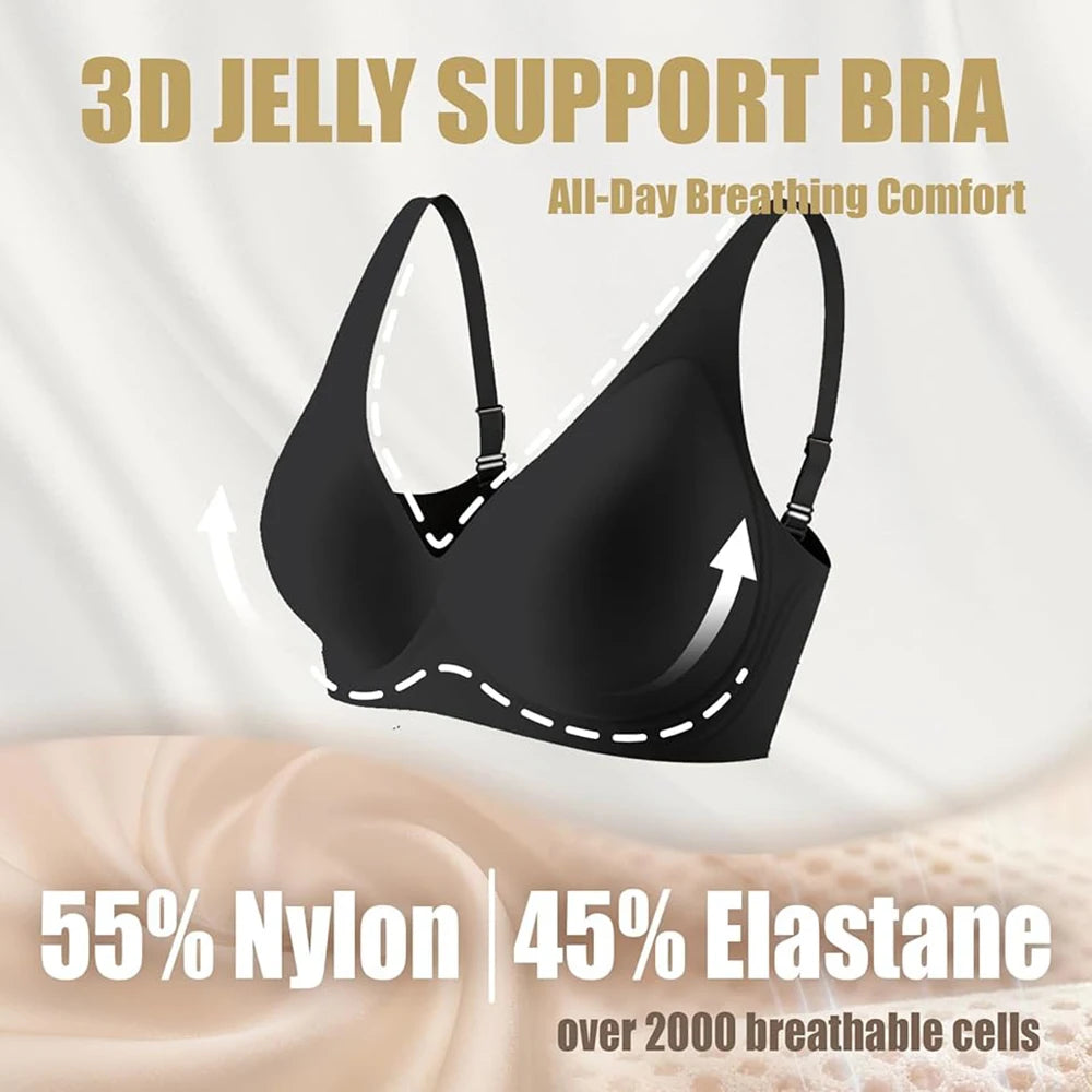 Jelly Wireless Bra Deep V Push Up Seamless T-Shirt Comfortable Plunge No Underwire Bras with Adjustable Straps Everyday Bras