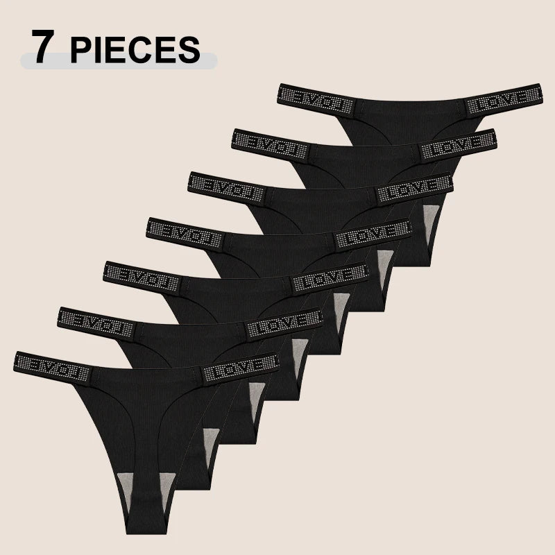 7Pcs/Set Printed Leopard Crystal Letter Thongs For Women Fashion Low Waist Soft Breathable Underpants Female Traceless G-string