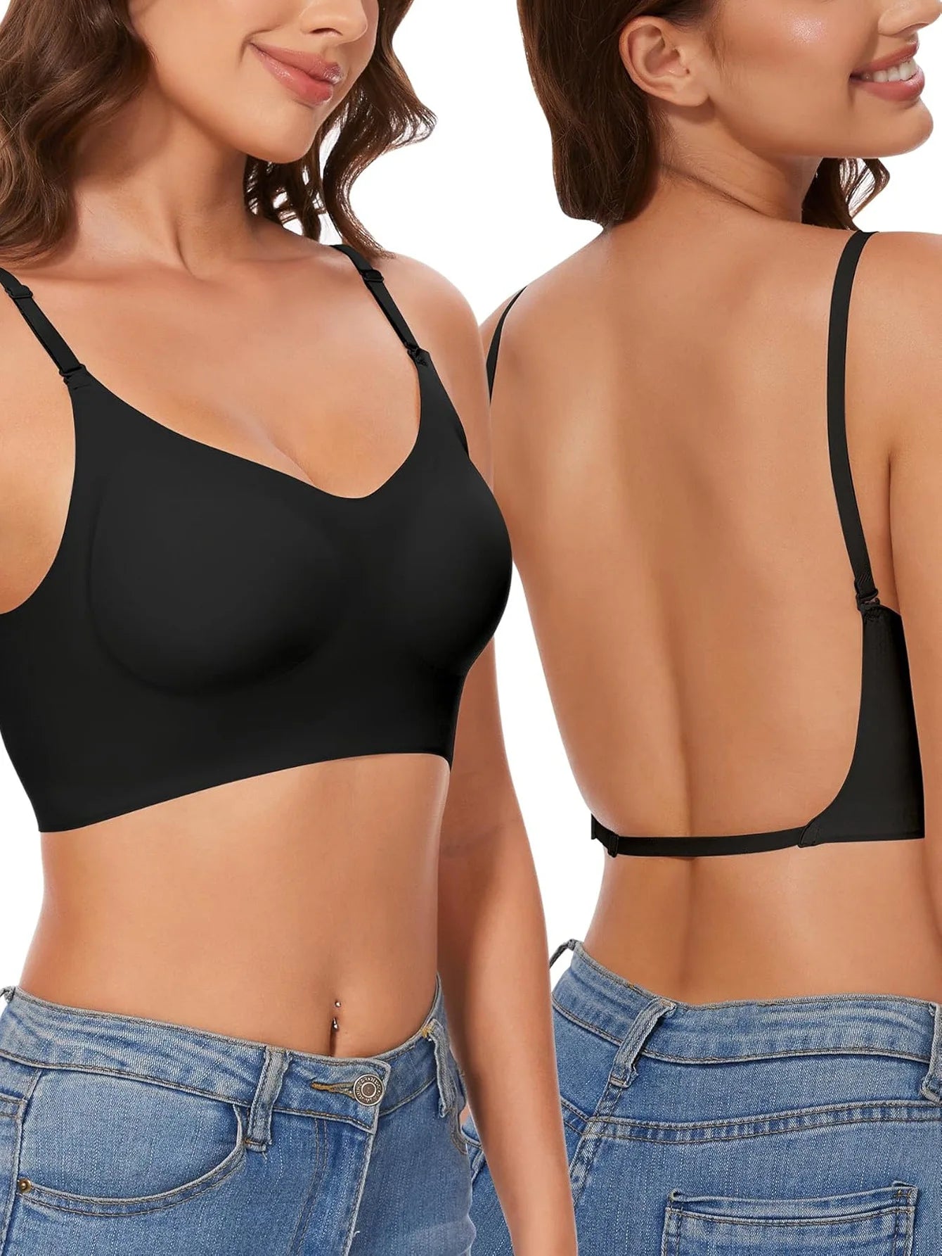 Seamless Low Back Bra Support Multiway Wireless Backless Halter Padded Bralette Lifting Straps Convertible Bras
