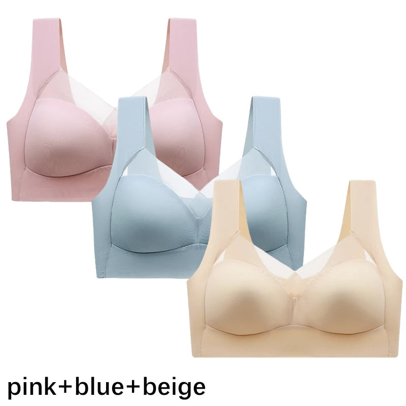 FallSweet 3PCS Plus Size Seamless Sport Bra for Woman Lace Wireless Bralette Shockproof Beautiful Back Bra Comfort Gym Underwear