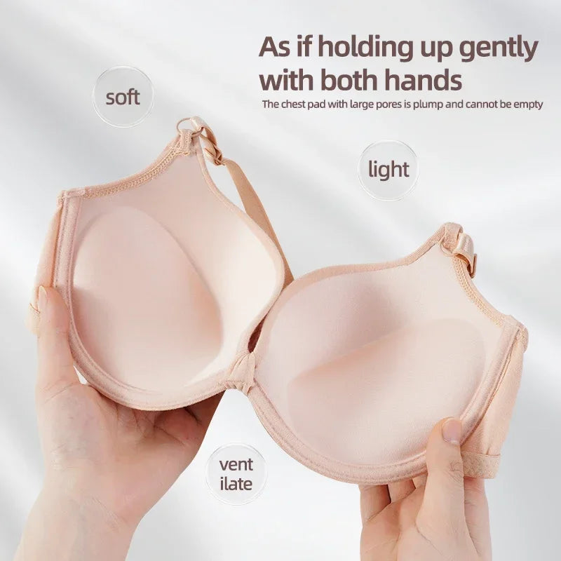 Sexy Women Cotton Gathered Bra Deep V Underwire Ladied Brassiere Push Up Lingerie Solid Bras Backless Intimate Underwear