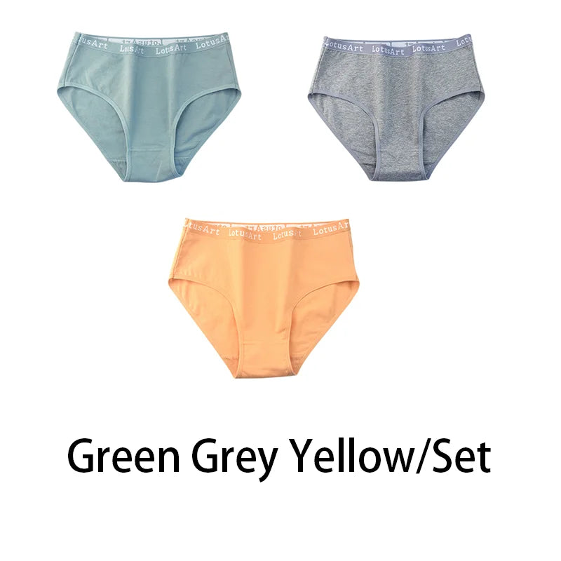 3PCS/Set Women Cotton Solid Seamless Underwear Sexy Plus Size Panties Letter Lingerie Mid Waist Comfortable Briefs NKT2123