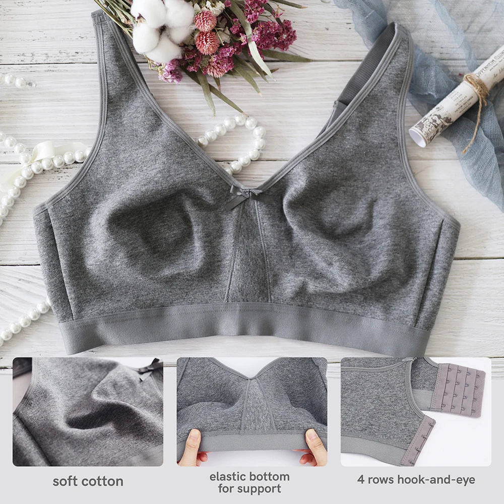 Sheroine Cotton Bra for Big Breast Women, Wirefree Comfort Full Coverage Soft Seamless Underwear Unlined Non-Padded Bras