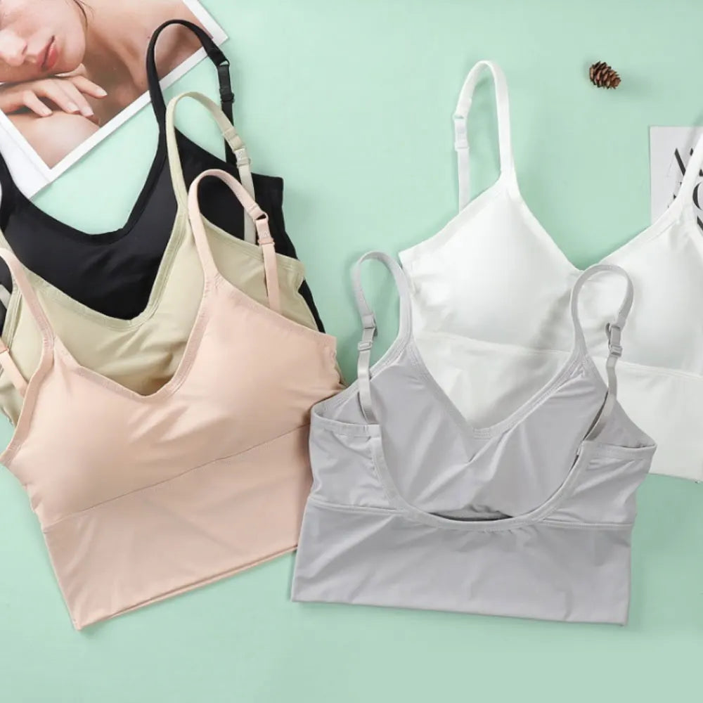 Women Bra Ice Silk Backless Open Back Tank Top Seamless Bralette U Type Low Back Bras Push Up Wirefree Underwear Sexy Sports