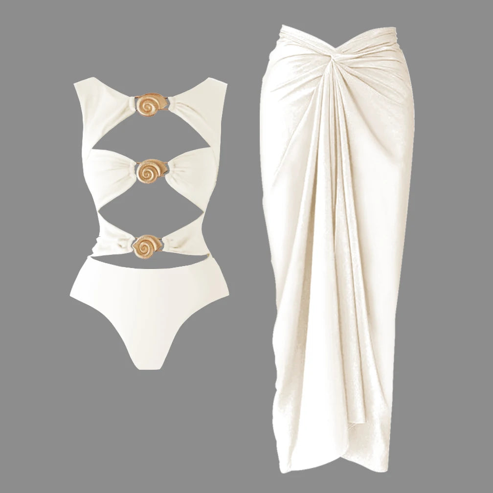 2Pcs Deep V One Piece Swimsuit Sexy Women Swimwear 2025 Shiny Star Bikini High Waist Biquini Female Swim Suit Bodysuit Beachwear