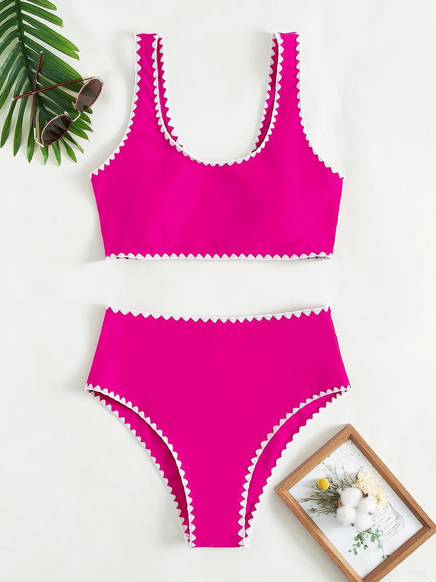 High Waist Bikini Woman 2023 New Sexy Lace Swimwear Women Swimsuit High Cut Push Up Bikinis Set 2 Pieces Bathing Suit Beach Wea