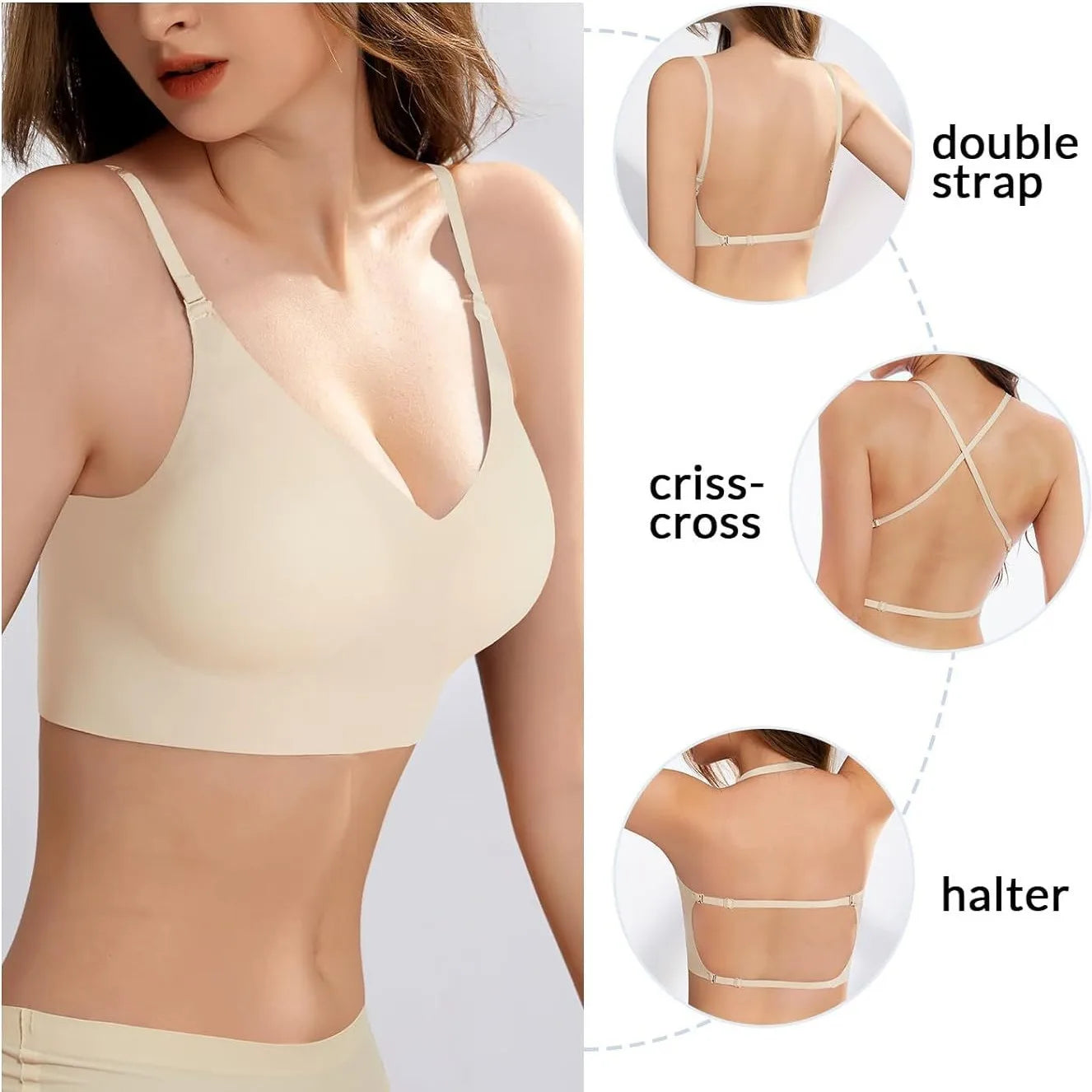 Seamless Low Back Bra Support Multiway Wireless Backless Halter Padded Bralette Lifting Straps Convertible Bras