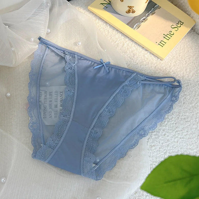 \Women Sexy Lace Mesh Transparent Satin Thin Adjustable Belts Underwear Cute Seamless Breathable Quick Drying Panties Breifs