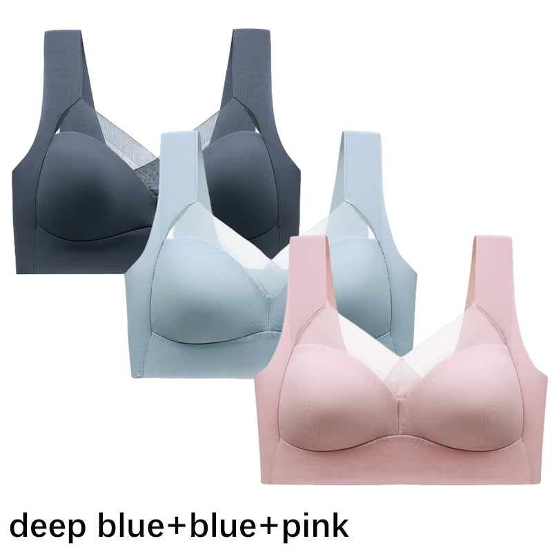 FallSweet 3PCS Plus Size Seamless Sport Bra for Woman Lace Wireless Bralette Shockproof Beautiful Back Bra Comfort Gym Underwear