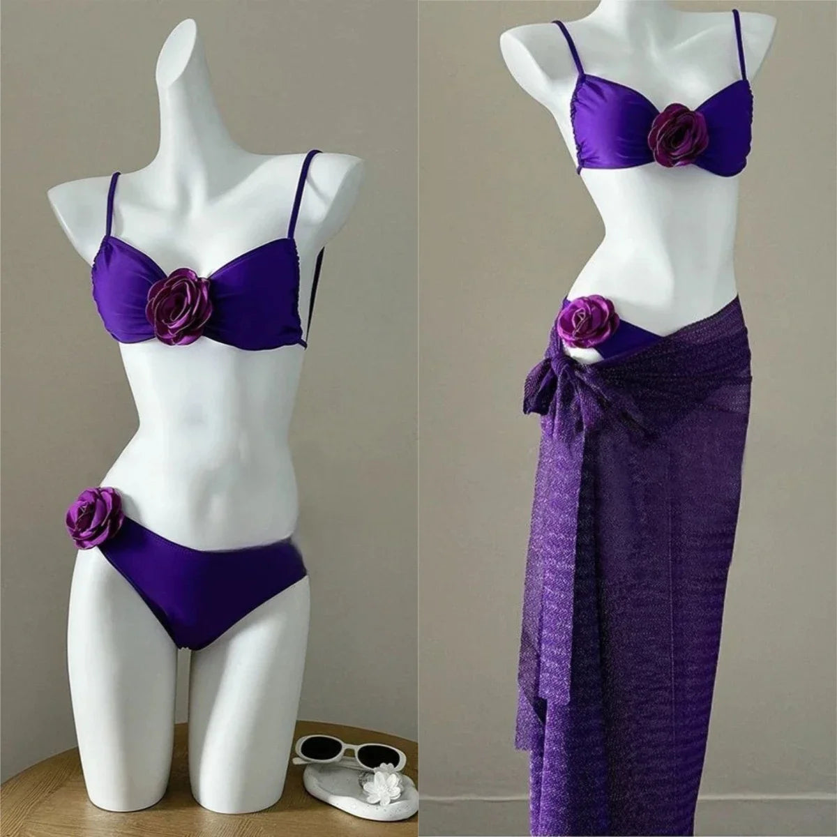 Fairy Sweet High Waist 4-Piece Split Bikini Set For Women 2026 - Print Trendy Swimwear Chic Beach Vacation Summer Party Fashion