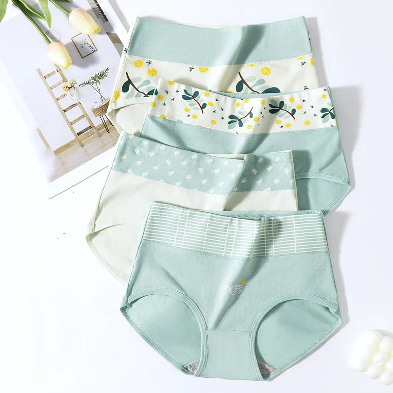 4PCS High Waist Women's Panties Body Shaper Underwear Breathable Cotton Underpants Plus Size M-5XL Panty Slimming Female Briefs