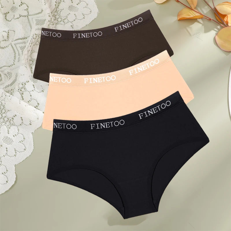 FINETOO 3Pcs Cotton Letter Belt Underwear Women's Panties Sexy Breathable Low Waist Briefs Female Stretch Comfortable Lingerie