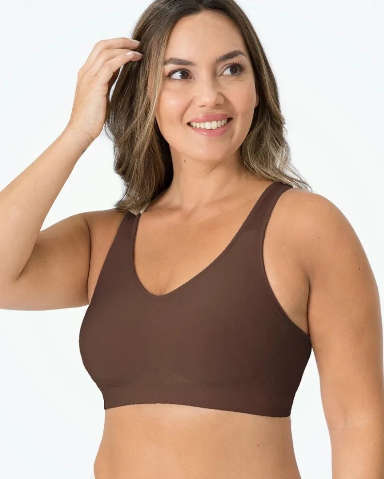 Women Daily Comfort Wireless Shaper Bra Sexy Bright Silk Decoration Lingerie Female Removable Pad Underwear S-4XL C06