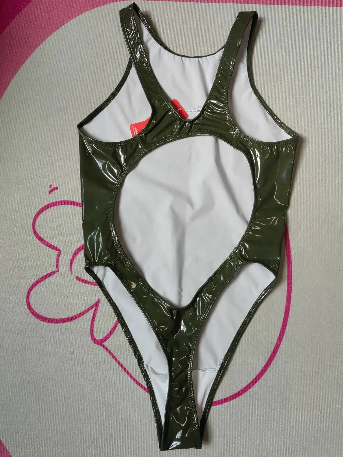 Wet Look PVC Catsuit Swimsuit Backless Shiny PU Leather Bodysuit High Cut Sukumizu Tights Hot Sexy Body Teddies Leotard Swimwear