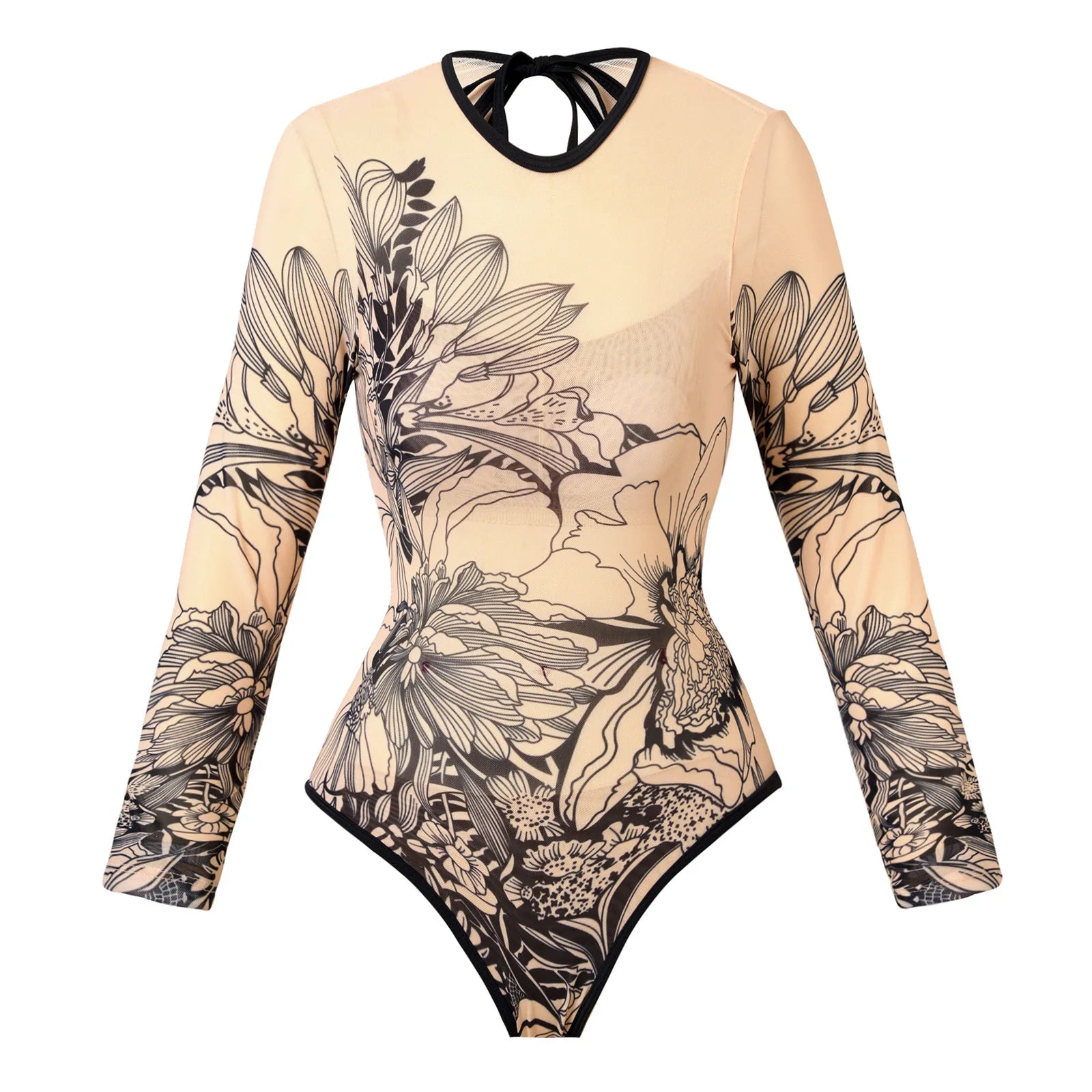 Vintage Mesh Print Swimming Suit for Women Long Sleeve High Waist One Piece Swimsuit 2025 Beach Bathing Suit Купальник