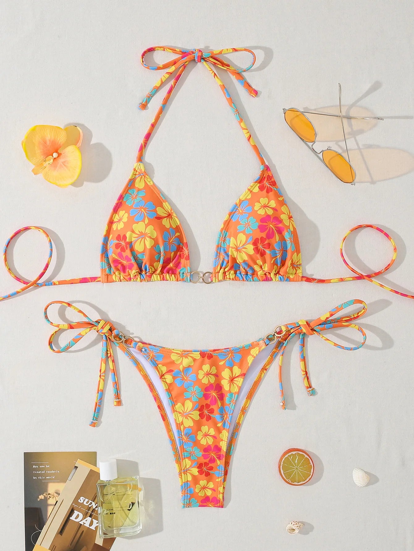 2025 New Women's Bikini Set Adjustable Tie Side Bandage Swimwear High-End Sexy Two-Piece Bathing Suit Summer Beach Push Up