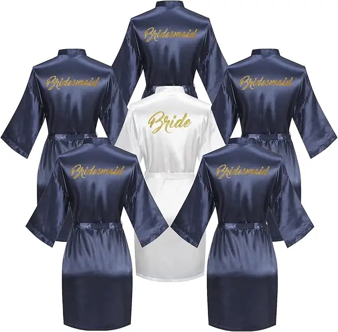 6 Pieces Bridal Shower Bathrobe Set for Bride and Bridesmaid Silky Robe Set Getting Ready Dressing Gown