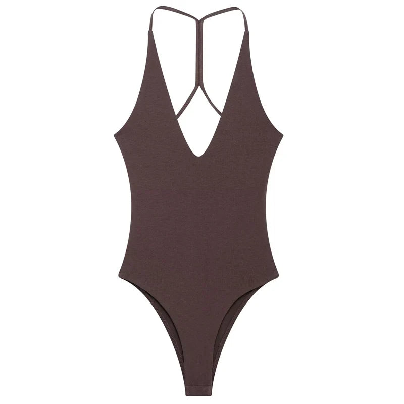 HXAO Halter Corset Bodysuit Women Black Brown White Bodysuit Body Sexy Women Slimming Backless Top Chic Lingerie Thong Bodysuits