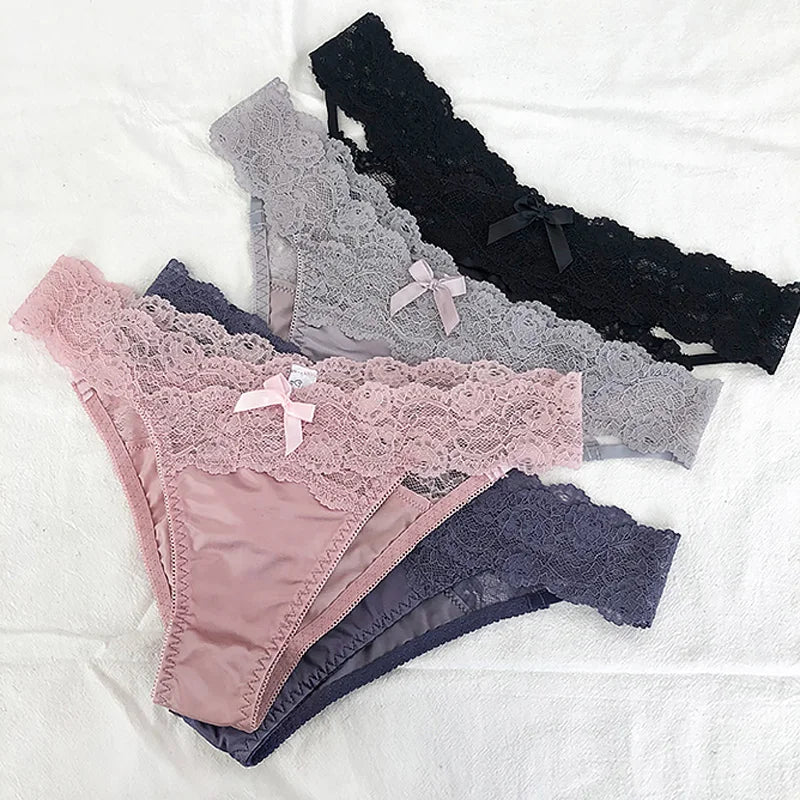 Meet'r 3Pcs/lot Women Sexy Lace Panties Low-waist Underwear Female G String Breathable Hollow out Lingerie Temptation Intimates