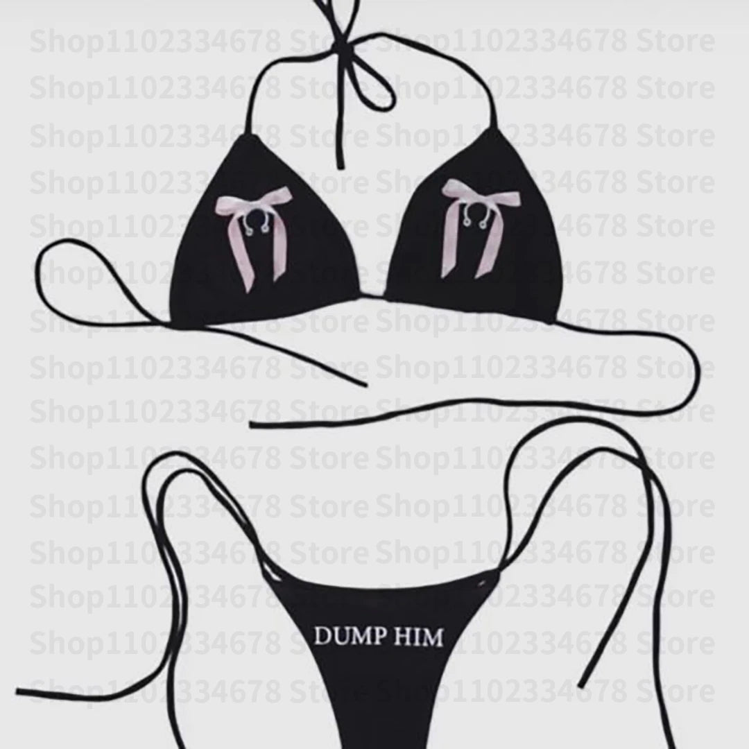 2000s Woman Punk New Beach Swimwear Emo Girls Y2k Style Gothic Grunge Swimsuit Bikini Y2K Bathing Suits Halter Strappy Lace Up