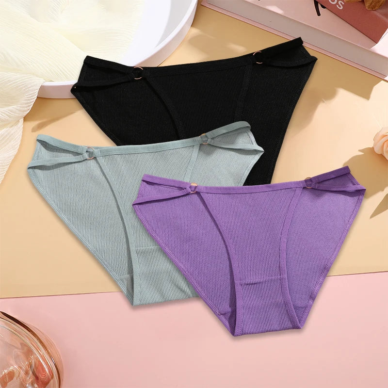 FINETOO 3PCS/SET Women Cotton Panties Women Sexy Low Rise Briefs Female Breathbale Underwear Button Design Pattern Soft Lingerie