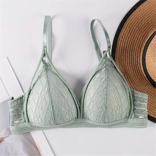 Sexy Lace women underwear Breathable Cotton Breast Pad Bra Without Steel Ring Hollowed Out Brassiere Anti Glare Sports Bralette