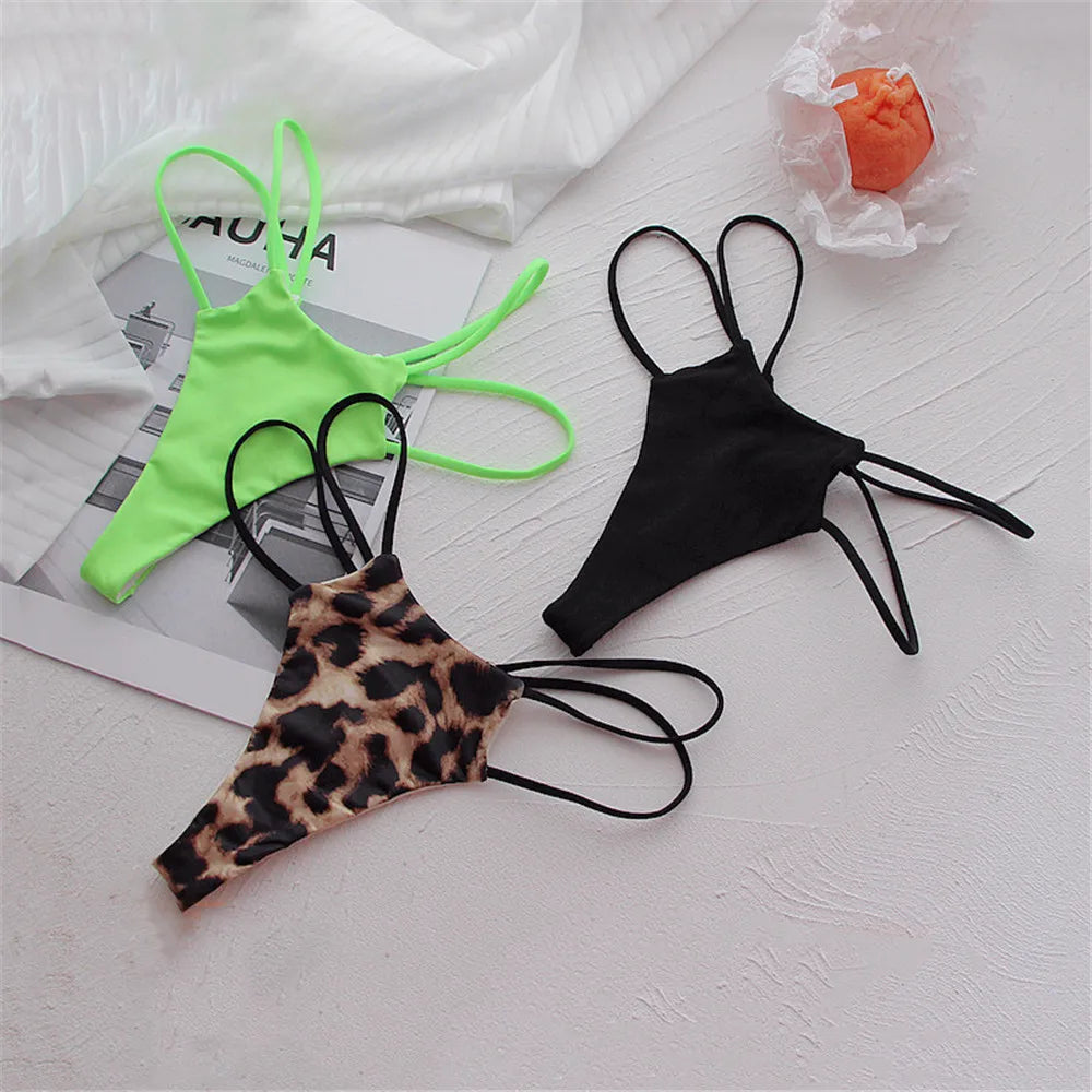 Peach Buttocks Thin Belt Low Waist Seamless Thong Underwear Temptation Sexy G-string Female Leopard Print Lingerie