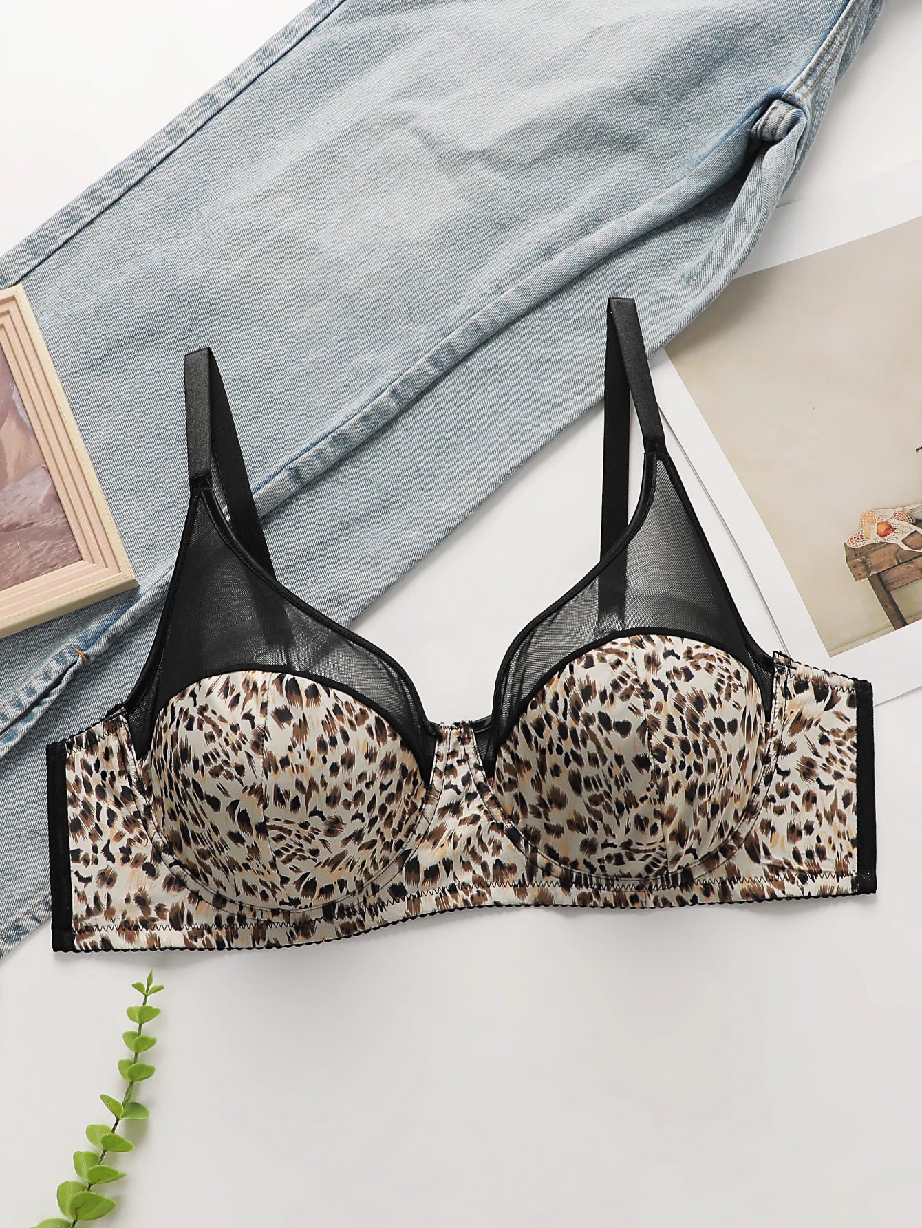 Plus Size Underwire Bra Leopard Print Full Coverage Wire Support Push Up Comfortable Lingerie for Big Women 1XL-4XL