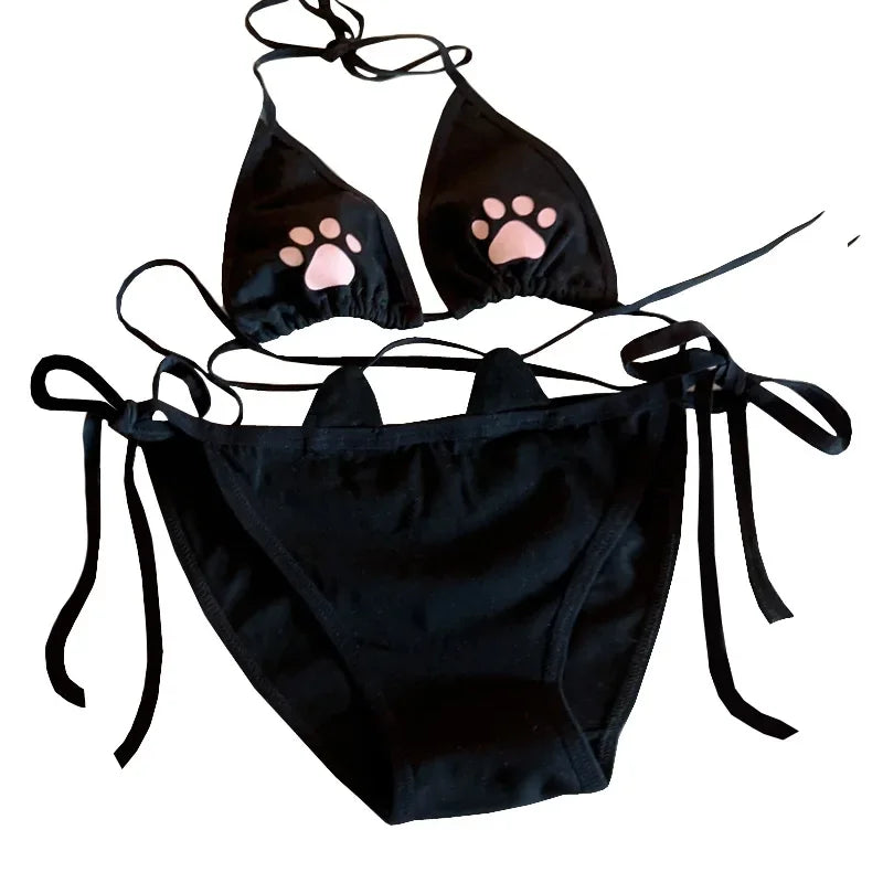Japan Style Lace Up Lolita Women's Underwear Set Cotton Breathable Kawaii Cat Claw Cute Bra Set Cosplay Cartoon Bra Set Lingerie