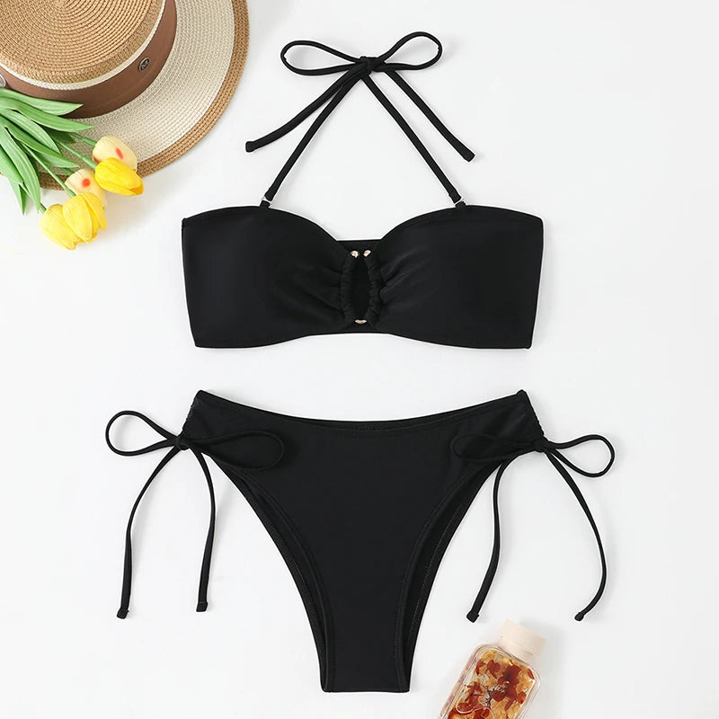 Sexy High Waist Bikini Beach Women's Swimsuit 2026 Two-piece Bathing Suit Woman Swimwear Bandeau Bikinis Sets Brazilian Biquini