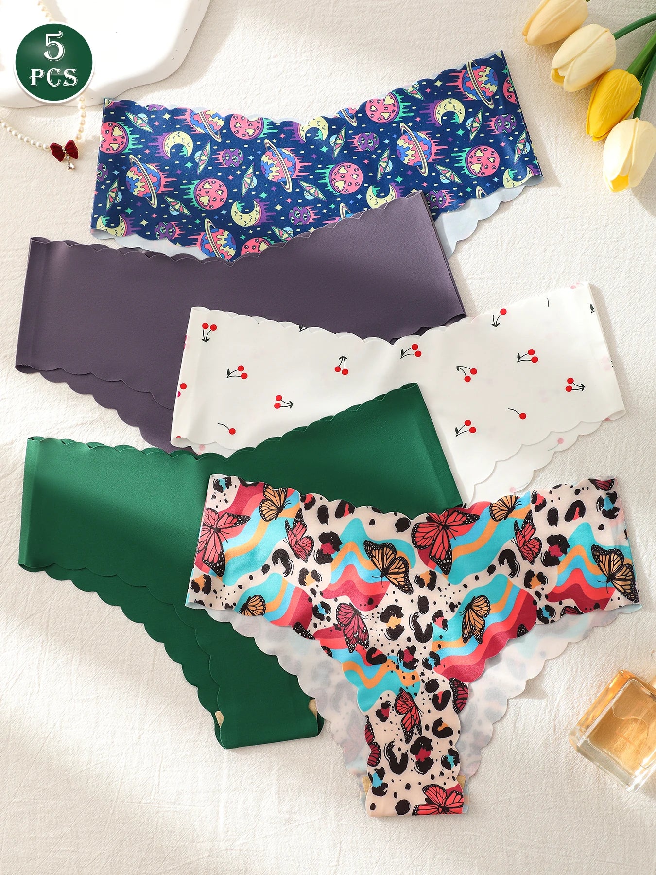 5-Pack Women's Underwear, Solid Color and Printed Mix, Seamless, Bare-Feel, Sexy and Comfortable Bikini Panties