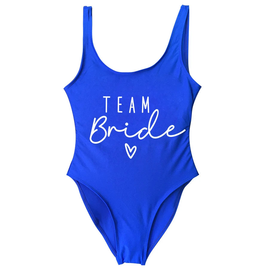 Hen Party Swimsuits One-Piece Team Bride Swimwear Bride To Be Woman Pink Swimwear Bachelorette Beatchwear Bathing Suits