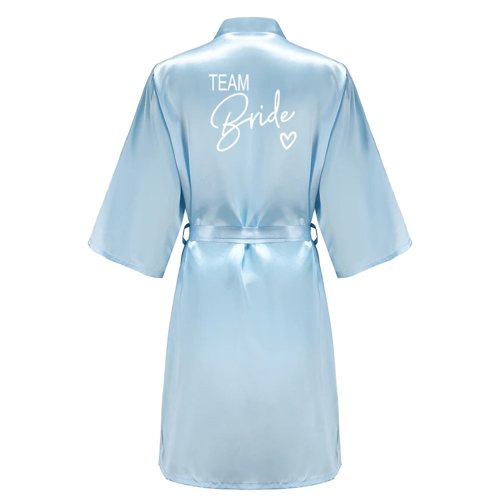 Wedding Party Team Bride Robe Kimono Satin Pajamas Bridesmaid Bathrobe With White Letters YE8171